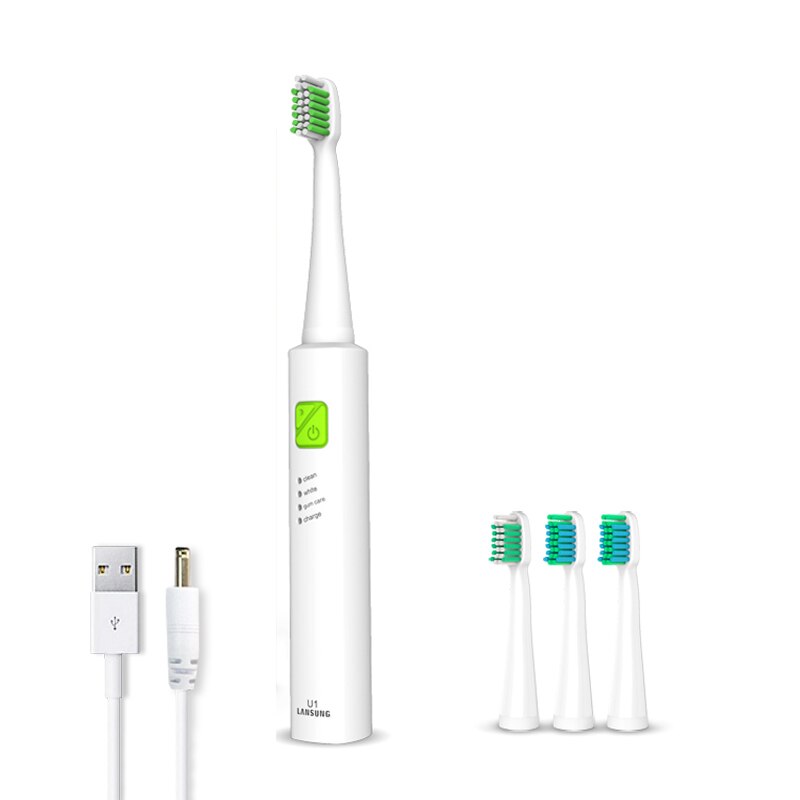 Ultrasonic Sonic Electric Toothbrush Rechargeable Tooth Brushes electric toothbrush with U1 tooth brush heads cepillo dental 4: green 4 heads