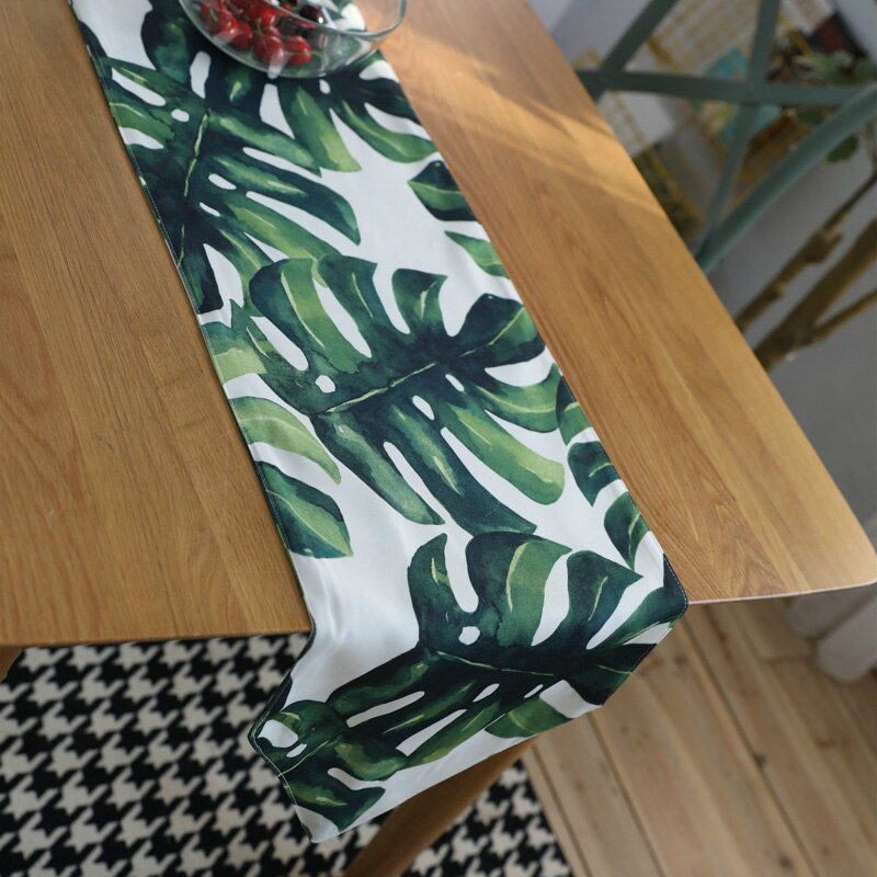 Nordic Fresh Printing Table Runner Green Plant Rectangle Tablecloth Tv Cabinet Cover Towel Monstera Table Mat Coffee Table Deco
