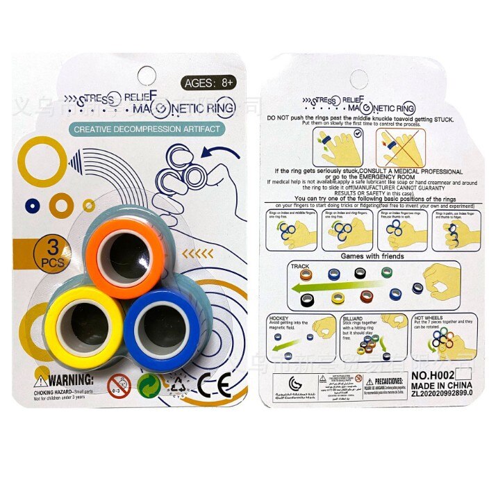 Funny Relief Magnetic Rings Fidget Toys for Anxiety Anti-Stress Roller Fingertip Toys Adult Children Finger Spinner Magic Rings: orange yellow blue