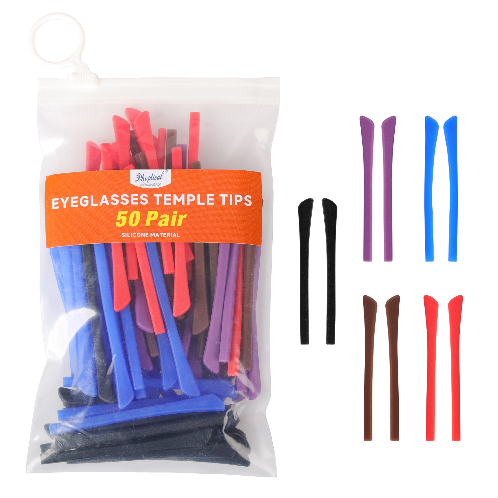 Embouts de lunettes en silicone souple, poignées d'oreille, 5 documents, trou carré, magasin de lunettes, hôpital, 50 paires: MULTI