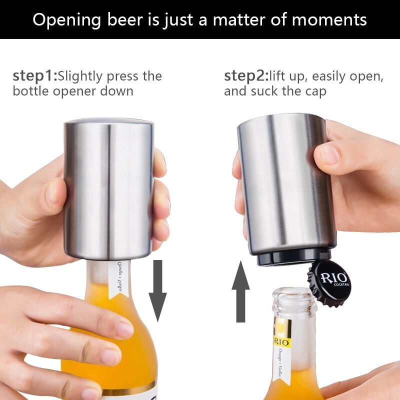 Konco Magnetic Automatic Beer Bottle Opener Stainless Steel Magnet Jar Opener Kitchen Bar Accessoris Wine Can Openers
