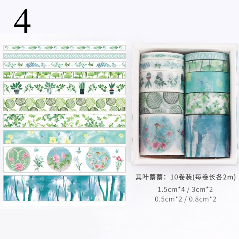 10 st/kartong blad blommatryck washitejp gör-det-själv-dekoration maskeringstejp leksaksdekaltejp för dagbok scrapbooking dekor fotoalbum