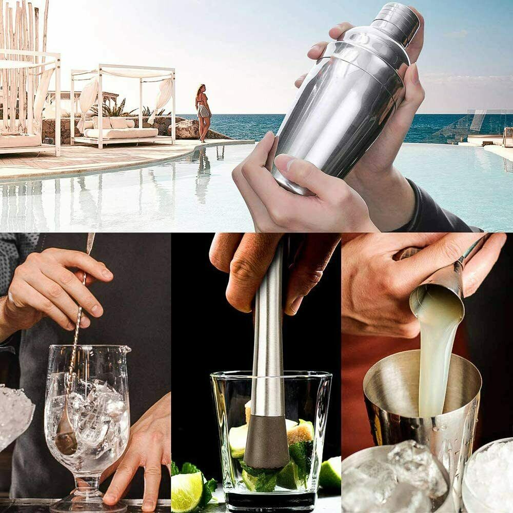 22pcs/set Cocktail Shaker Multiple Pieces Bartender Kit Stainless Steel Bar Tool Set 750/550ML