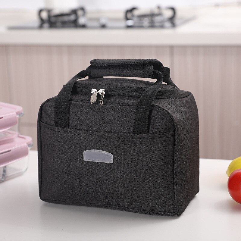 1 Pc Draagbare Grote Lunch Tas Waterdicht Voedsel Picknick Lunch Box Bag Geïsoleerde Vrouwen Koeler Zakken Verse Bento Voedsel Pouch: black