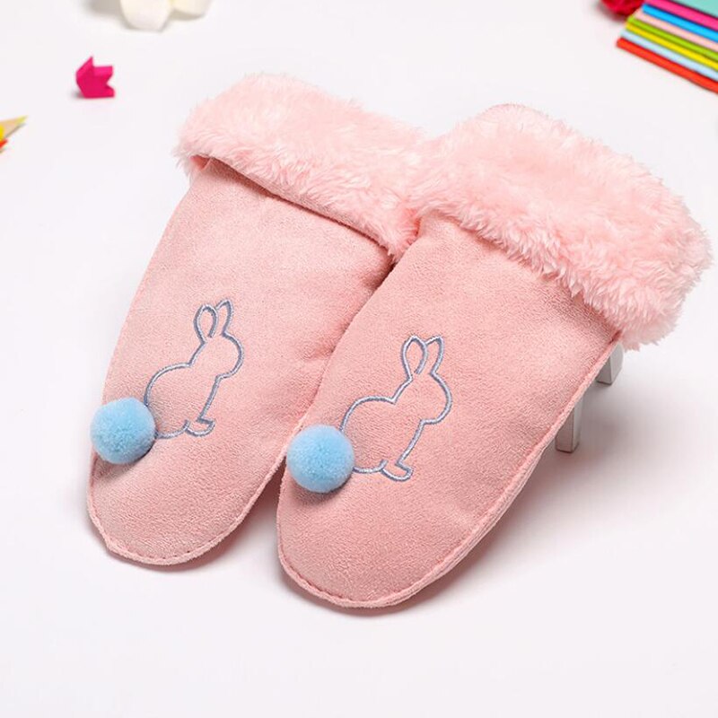 Schattige cartoon konijnen wanten voor kinderen, jongen/meisjes winter plus pluche kasjmier dikkere warme suède handschoenen warme vingerhandschoenen: Roze