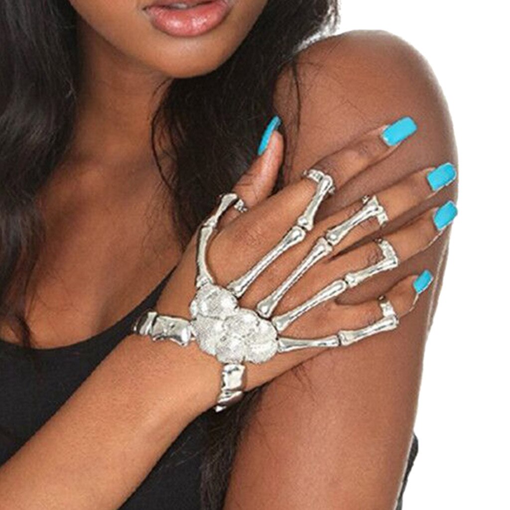 Gratis Struisvogel Zachte Handschoenen Womens Halloween Props Nachtclub Party Punk Vinger Armband Gothic Schedel Handschoen Mode Handschoenen