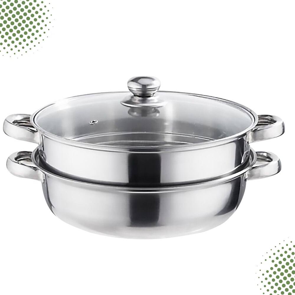 Multifunctional Steam Pot Double Layers Stockpot Stainless Steel Steamer Cooking Boiler Silver (28cm)