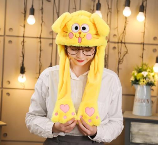 Girls Animals Ear Moving Jumping Hats Children Women Warm Plush Rabbit Winter Caps Kids Cute Bunny Fuzzy Pinch Airbag Funny Hats: 17