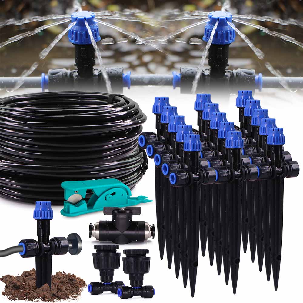 1/4" Tuinirrigatiebesproeiingssysteem Druppelaar met 8 gaten 180 ° Bend Verstelbare Sprinkler Quick Push Slip Lock Outdoor Drip Sproeiers
