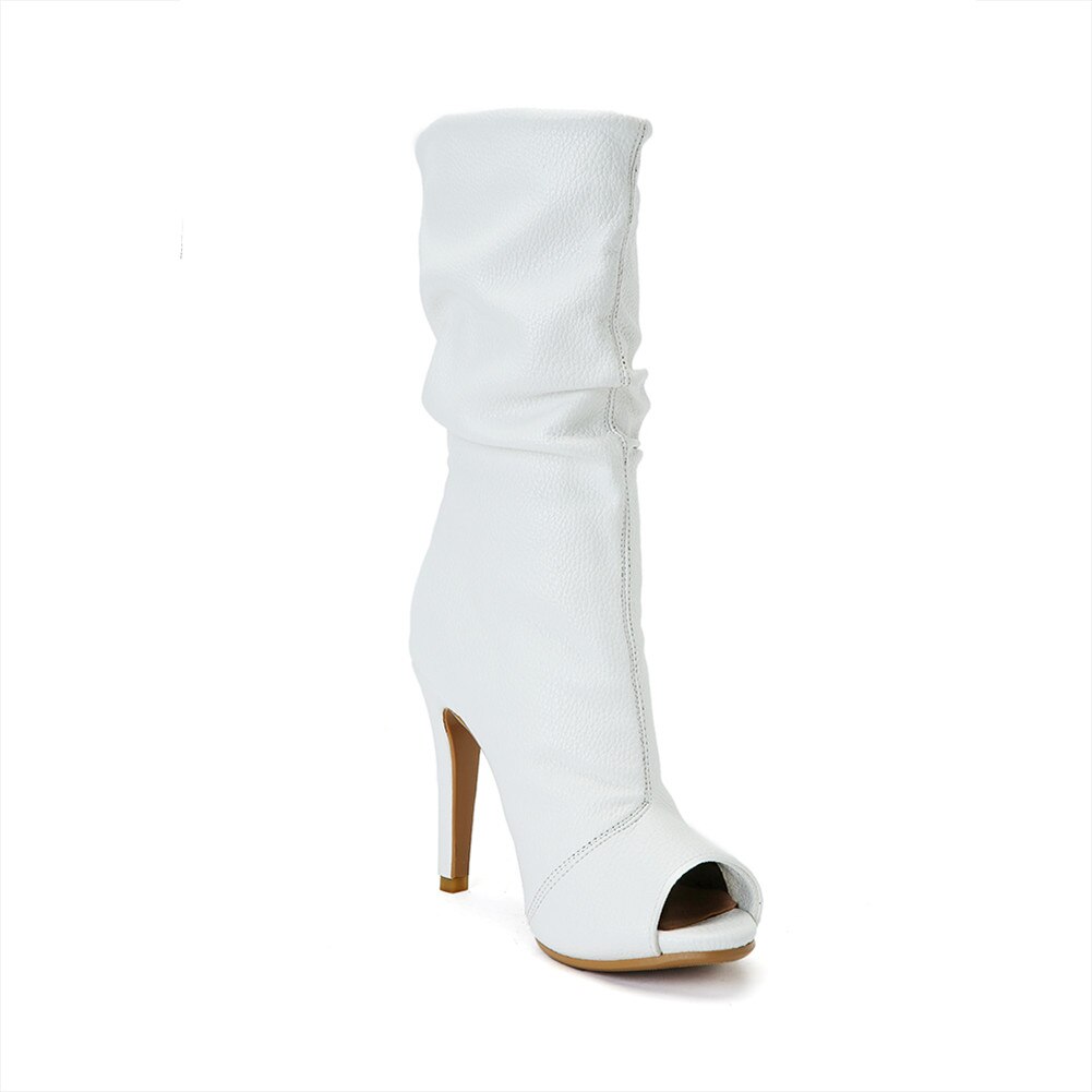 SARAIRIS – chaussures solides à bout ouvert et à talons hauts pour femme, bottes blanches à mi-mollet, 34 à 47, printemps automne