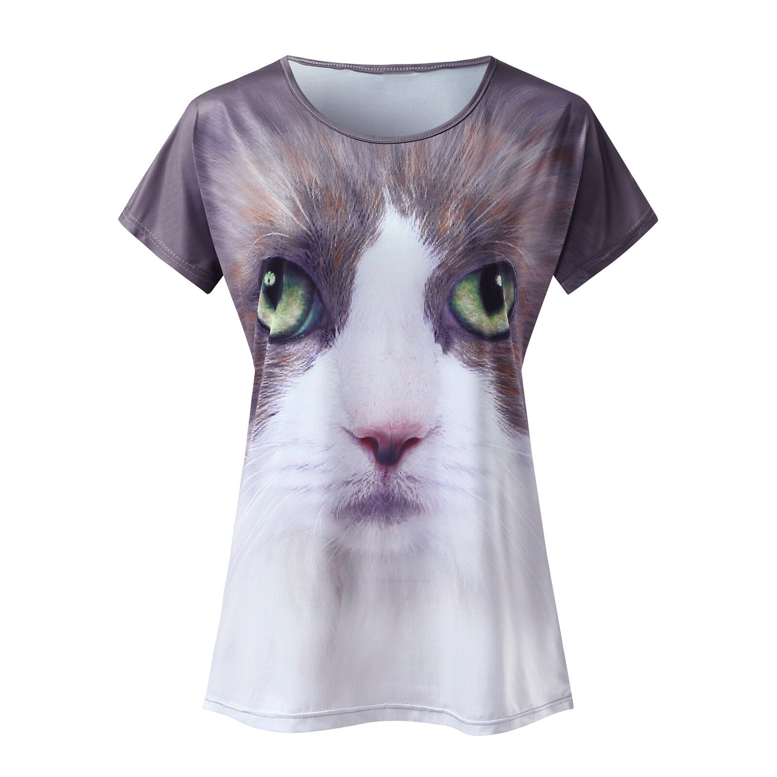 Harajuku-Camiseta con estampado De gato 3D para Mujer, camiseta De manga corta con cuello redondo y estampado De cuerpo completo De camisola De Mujer