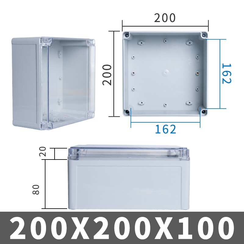 IP67 Outdoor Waterproof PC Junction Box Plastic Shell Distribution Box Monitoring Power Box Socket Box Transparent ABS: 200x200x100