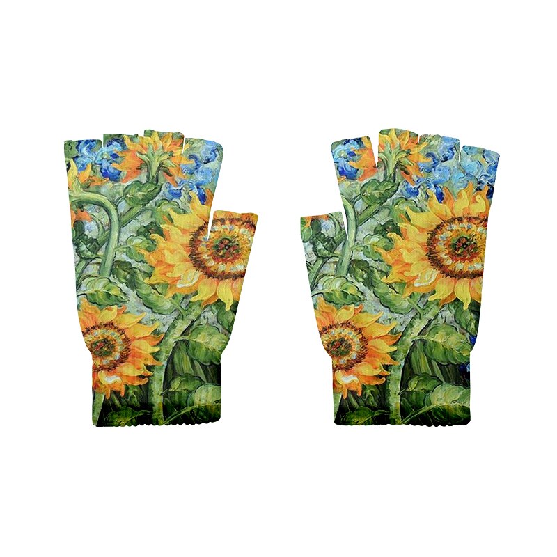 Guantes de punto de arte para adultos, guantes de medio dedo, pintura al óleo de Van Gogh, estampado, pantalla táctil, antideslizantes, guantes de muñeca: Style8