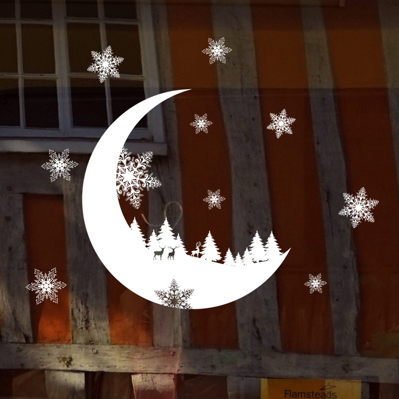 Weihnachten Mond Wald elektro Aufkleber schneeflocke für Glas Fenster Zauberstab aufkleber Weihnachten Dekorative Dekor Hause Abziehbilder