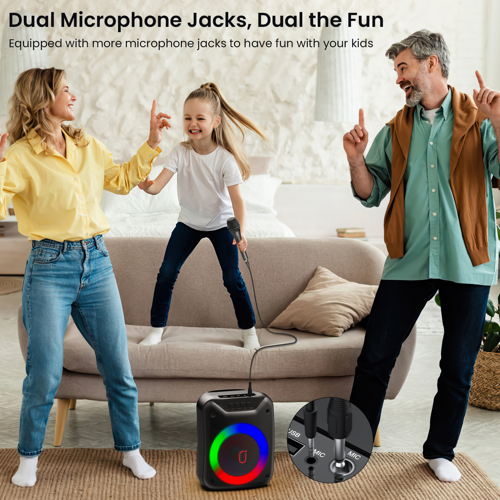 Karaoke Machine with Microphones Portable Karaoke Machine for Adults Kids, Bluetooth Karaoke Speaker with Bass/Treble Adjustment