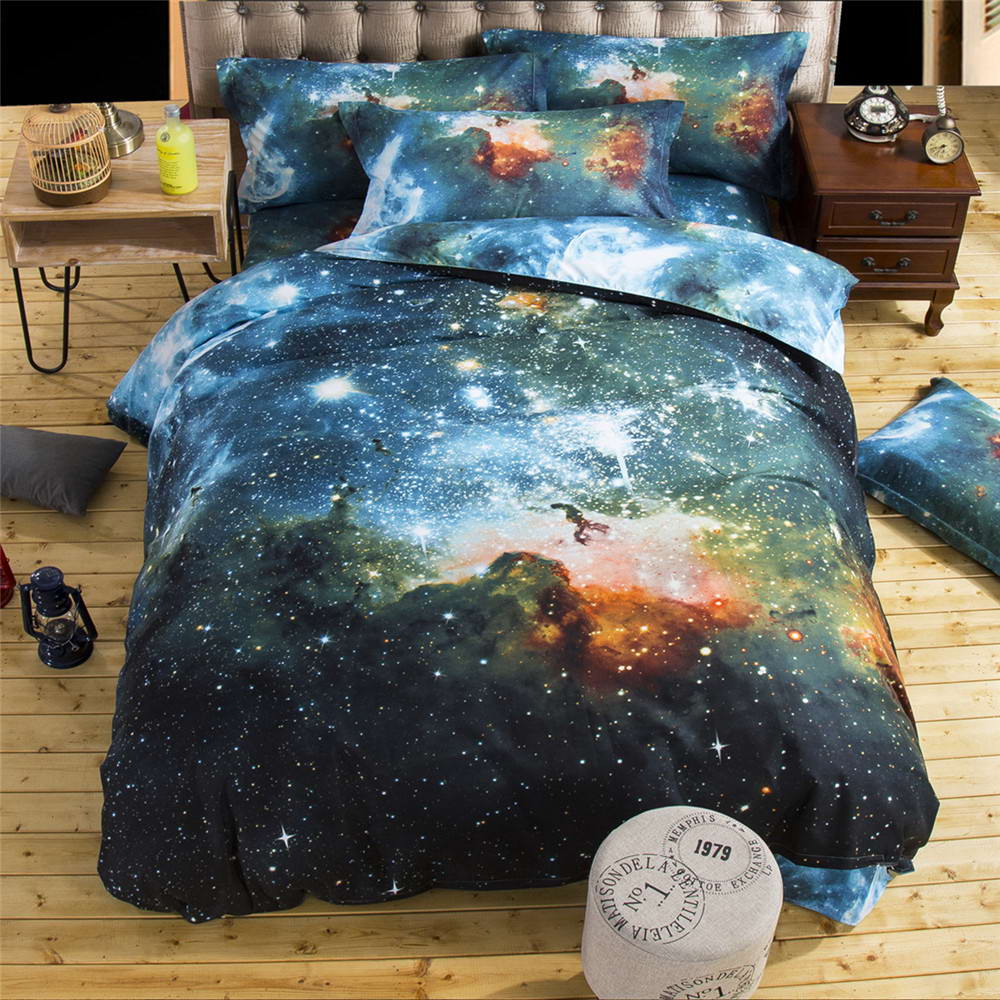 3D Bedding Sets Universe Outer Space Quilt Duvet Cover Bed Sheet Blue Galaxy Sell Pillowcase Twin Que: Gray / Queen