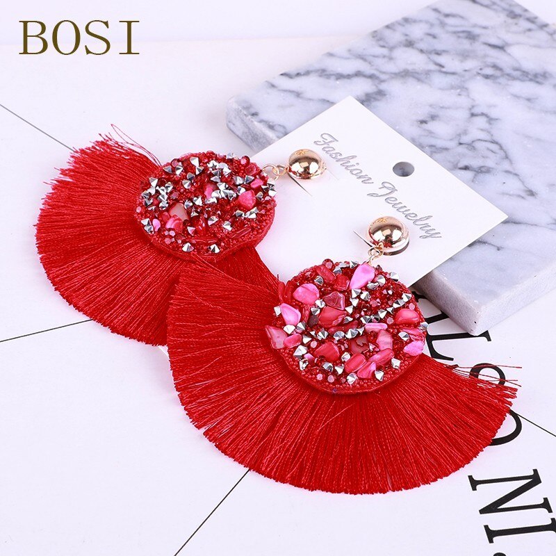 Tassel Earrings Bohemian Crystal Handmade Women Statement Luxury Long Earring jewelry Geometric Fringe Big stone: 4