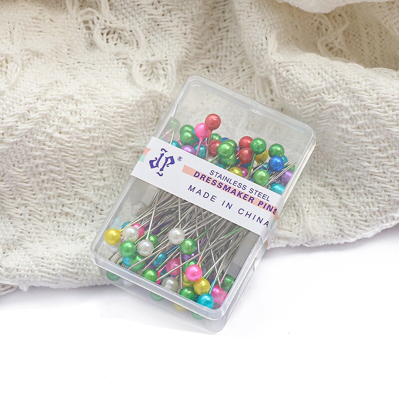 100Pcs/Box 38cm Colorful Round Pearl Head Needles Stitch Straight Push Sewing Pins For Dressmaking DIY Sewing Tools Positioning