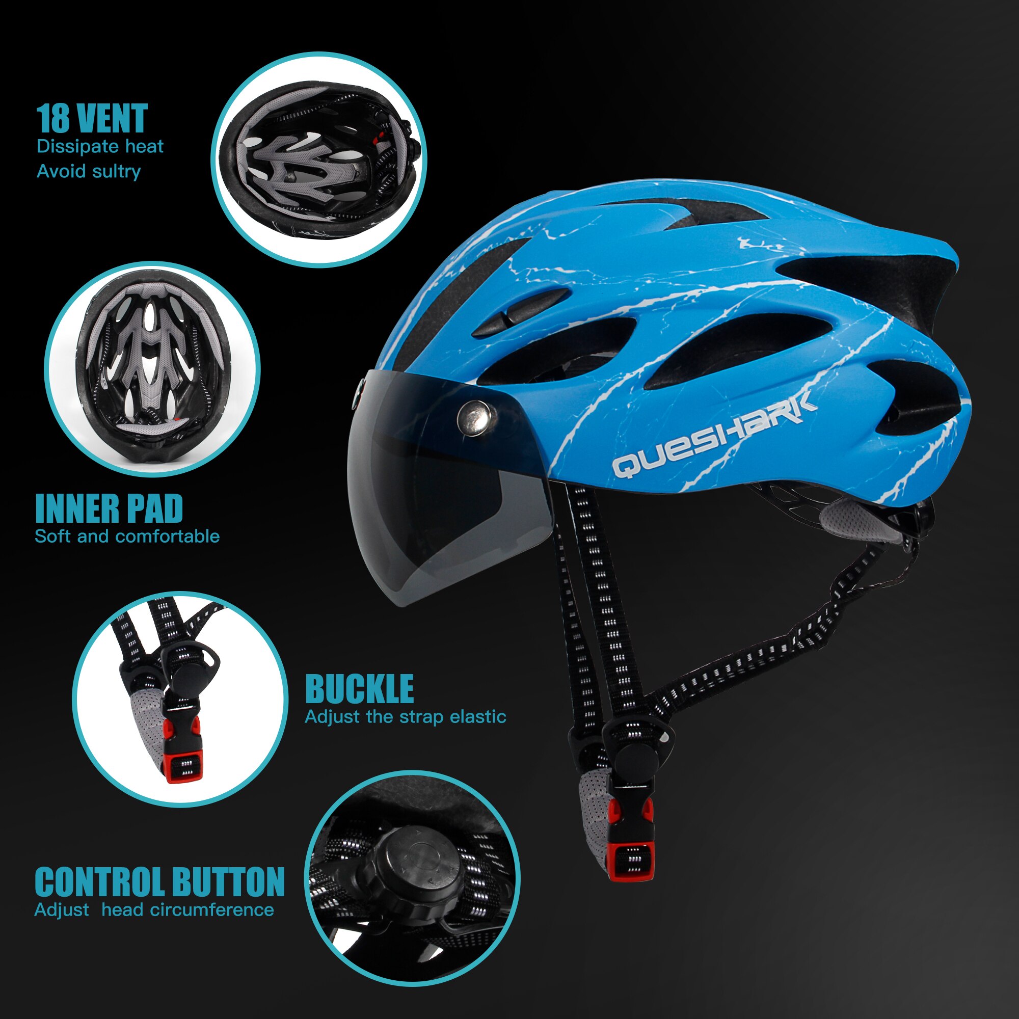 Queshark Fahrrad Helm Ultraleicht aufbringen Fahrrad Helm Reiten Berg Straße Fahrrad Angeformten Radfahren Helme Mit Brille