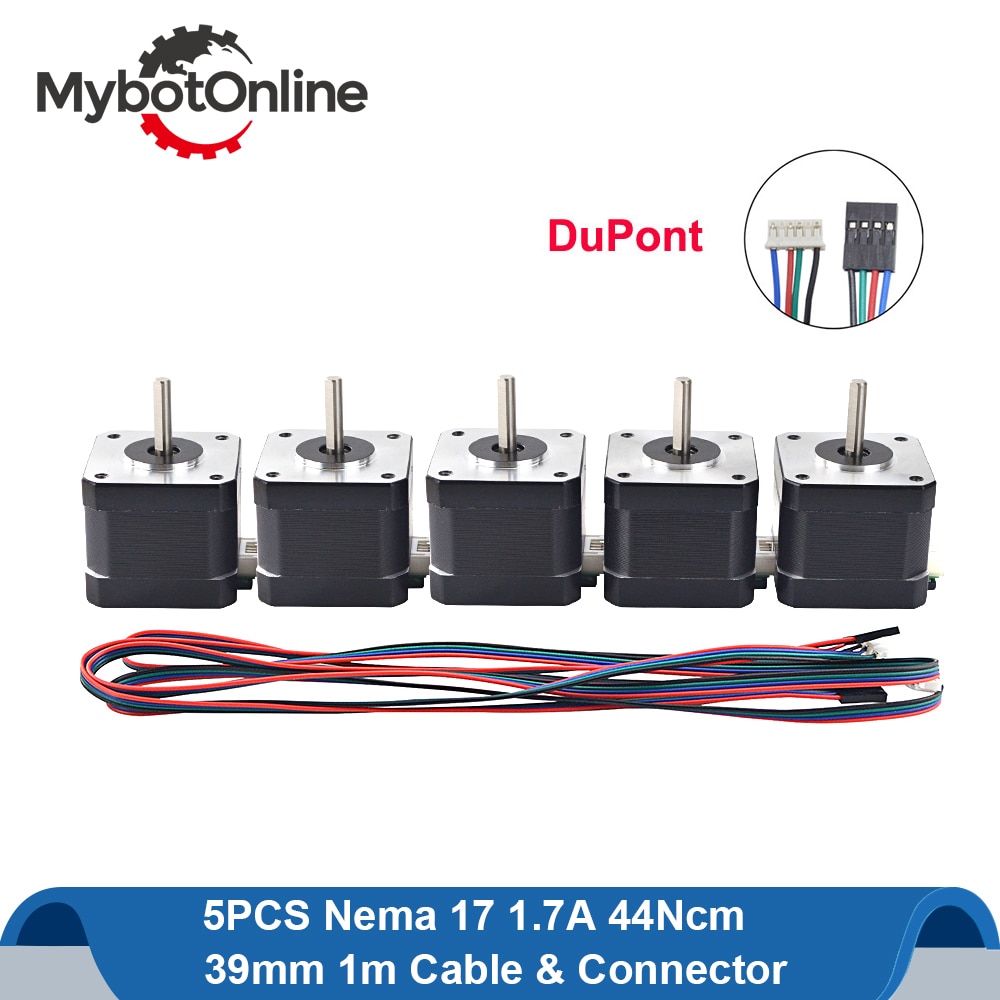 5PCS 37.5mm Nema17 Stepper Motor 42 Motor Nema 17 Motor 42BYGH 1.7A(17HS4401S) Motor 4-lead for 3D Printer CNC