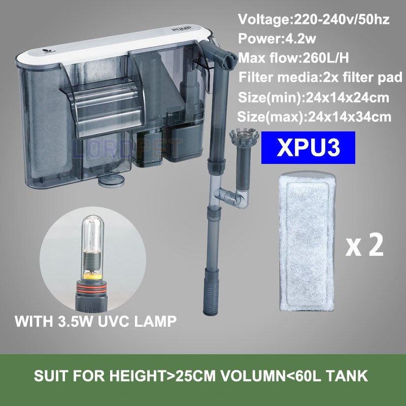 Akvarium hänga på uv lampa filter vattenfall uvc light nedsänkbar extern fisktank effektfilter ytskimmer: Xpu 3