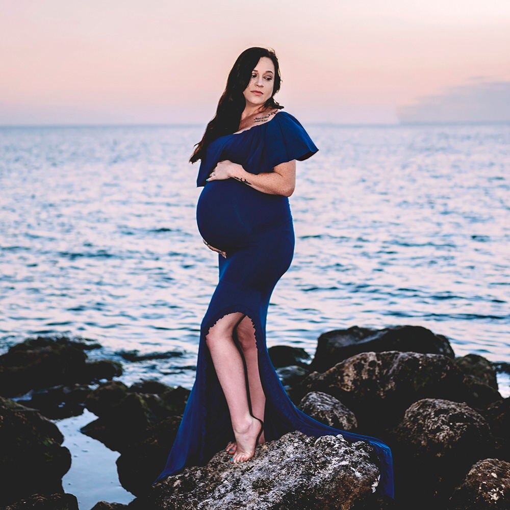 Don&amp;Judy Ruffle off shoulder Maternity Dress Photography Props Pregnancy Dress Photography For Photo Shoot Pregnant Maxi Gown