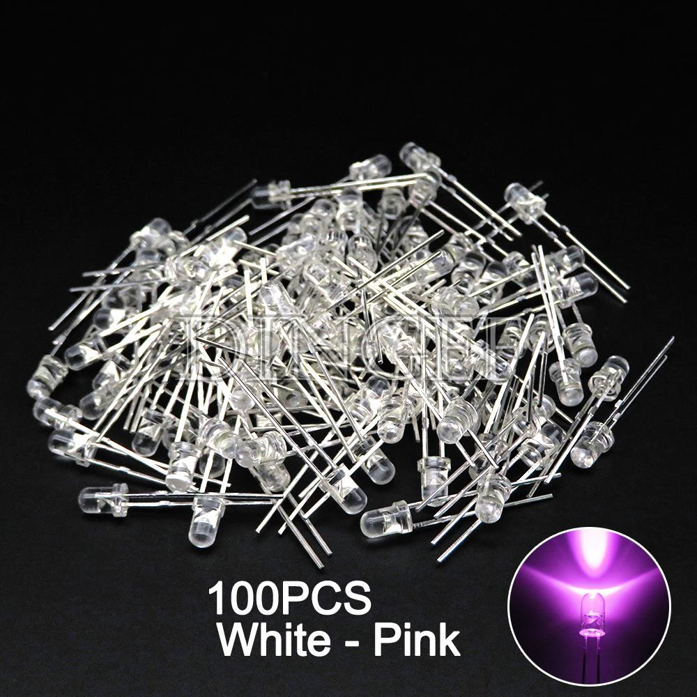 100PCS 3mm 5mm LED Diode F3 F5 Assorted Kit White Green Red Blue Yellow Orange Pink White DIY Light Emitting LED Diode Connector: PURPLE / 50W