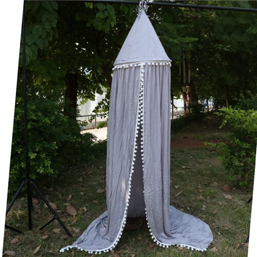 Kids Baby Bedding Round Dome Bed Cotton Canopy Netting Bedcover Mosquito Net Curtain Play Tent For Children Plush Ball Lace net: gray