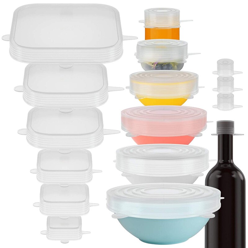 Silicone Stretch Lids 16 Airtight Magic Stretchy Lids for Food Storage and Fresh Keeping, Reusable Food Covers Huggers