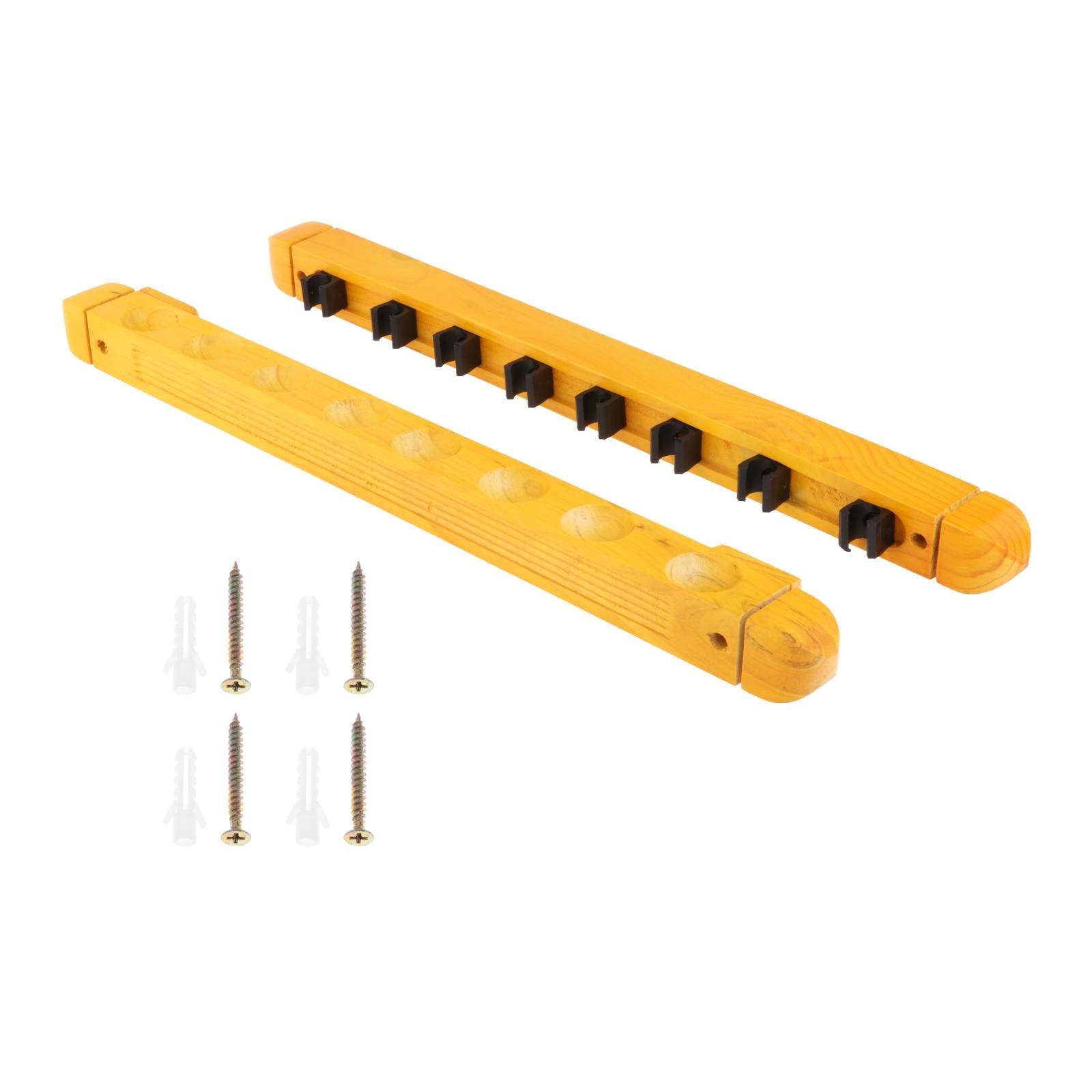 8 Pool Cues Wall Mount Solid Wood Pool Cue Sticks Rack Billiard Stick Wall Rack with 8 Cue Clips: Wood