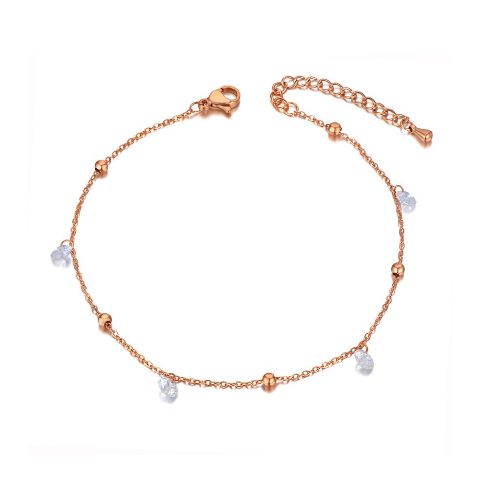 Lokaer bohême acier inoxydable été plage bracelet de cheville à breloques bijoux de pied à la CZ cristal chaîne et lien bracelets de cheville pour les femmes A20008: Default Title