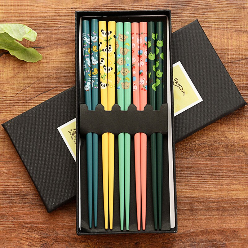 Palillos japoneses de bambú para el hogar, caja de , juego de vajilla portátil, 5 pares,