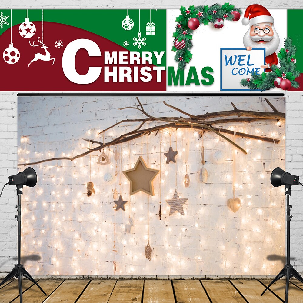 5x3ft Photography Backdrop Christmas lights stars white Background Vinly Cloth Wall Decor Baby Birthday Party
