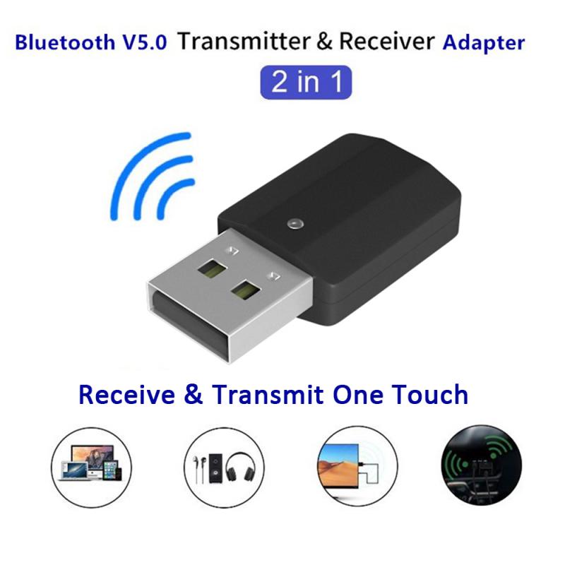 USB Bluetooth Transmitter Receiver 2-in-1 Wireless Audio Adapter Bluetooth 5.0 Portable 3.5mm AUX Wireless Adapter