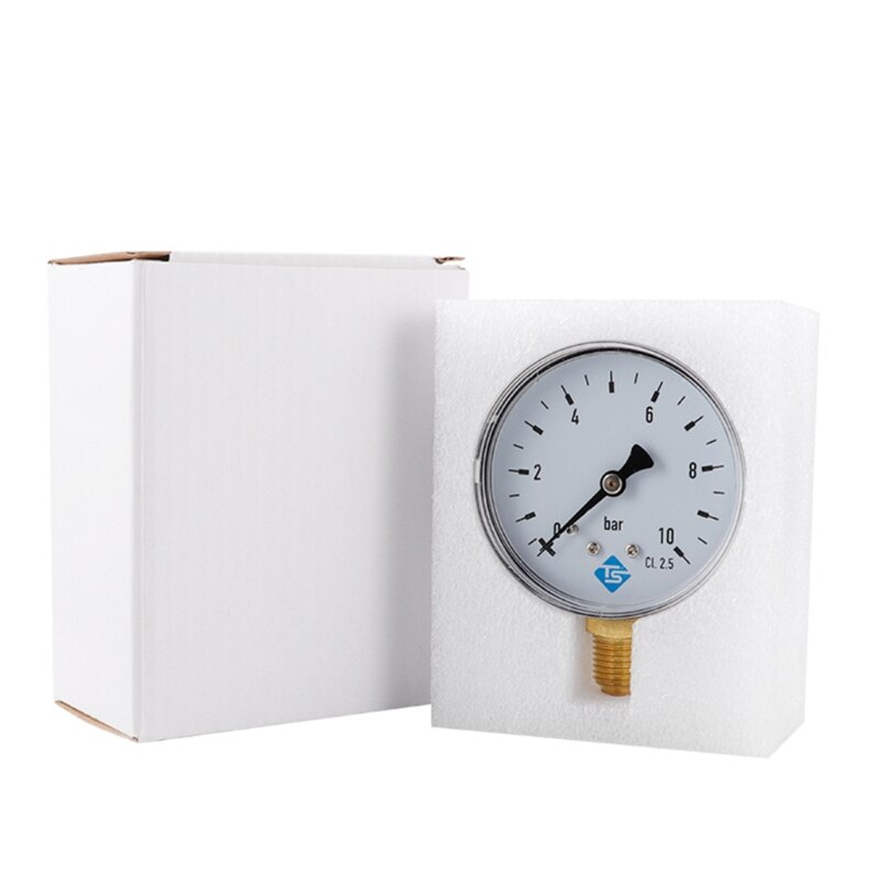 Manometer Roestvrij Staal + Koper 1/4 Npt Water Druk Meter 60Mm 0-10 Bar Compatibel Met lucht Water Olie
