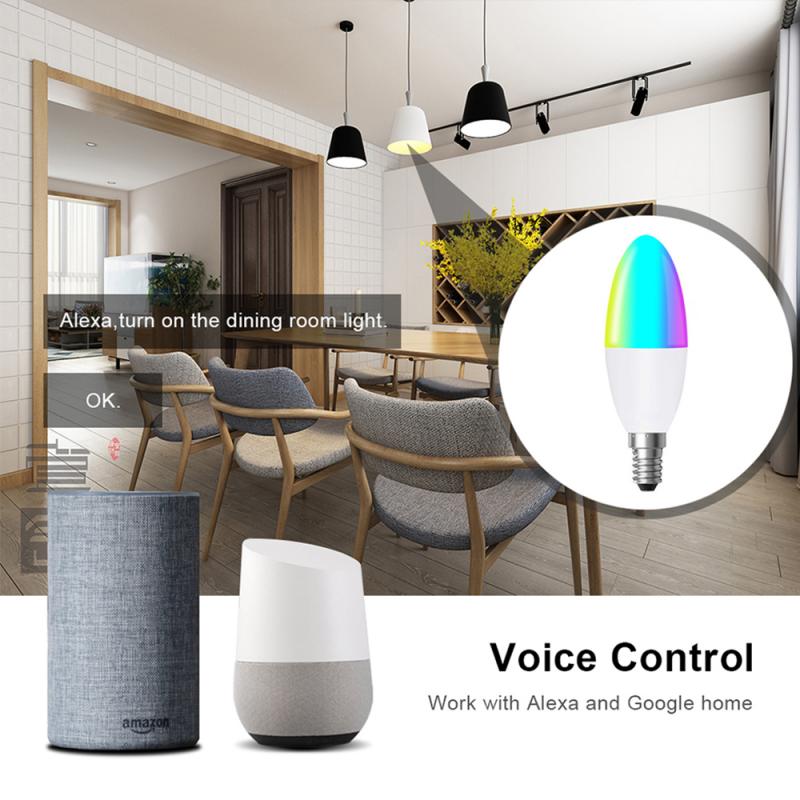 1-10PCS Zigbee E14 5W Smart LED Candle Light Bulb RGBCW Dimmable Magic Bulb Voice Timer Work With Alexa Google Home SmartThings