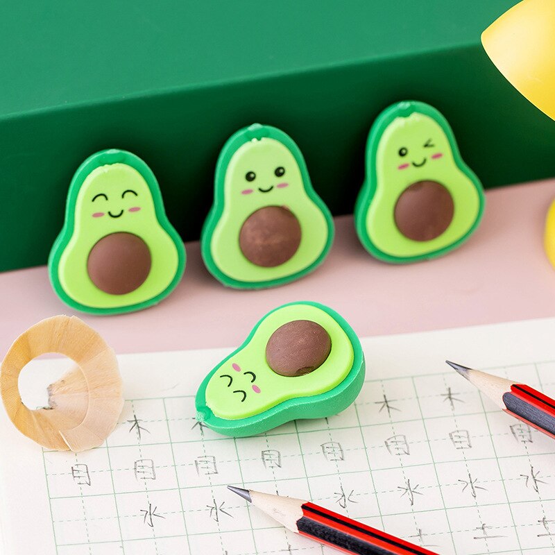 2 Stuks Leuke Fruit Gum Avocado Afneembare Gummen Voor Kinderen Kawaii Schoolbenodigdheden Stationaire Prijzen Voor Kids Stationaire