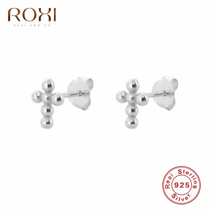 Roxi Koreaanse Eenvoudige Ronde Kraal Cross Stud Oorbellen Voor Vrouwen Sieraden Kraakbeen Helix Piercing Oorbel 925 Sterling Zilveren Oorbel