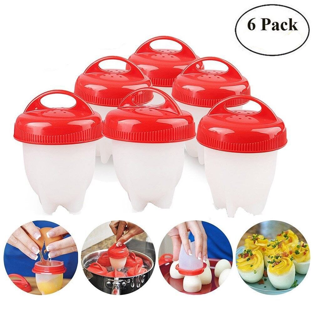 6pcs Hard Boiled Egg Cooker Without Shell Egg Maker BPA Free Non-Stick Fast Poaching For Family Breakfast Kitchen Accessories