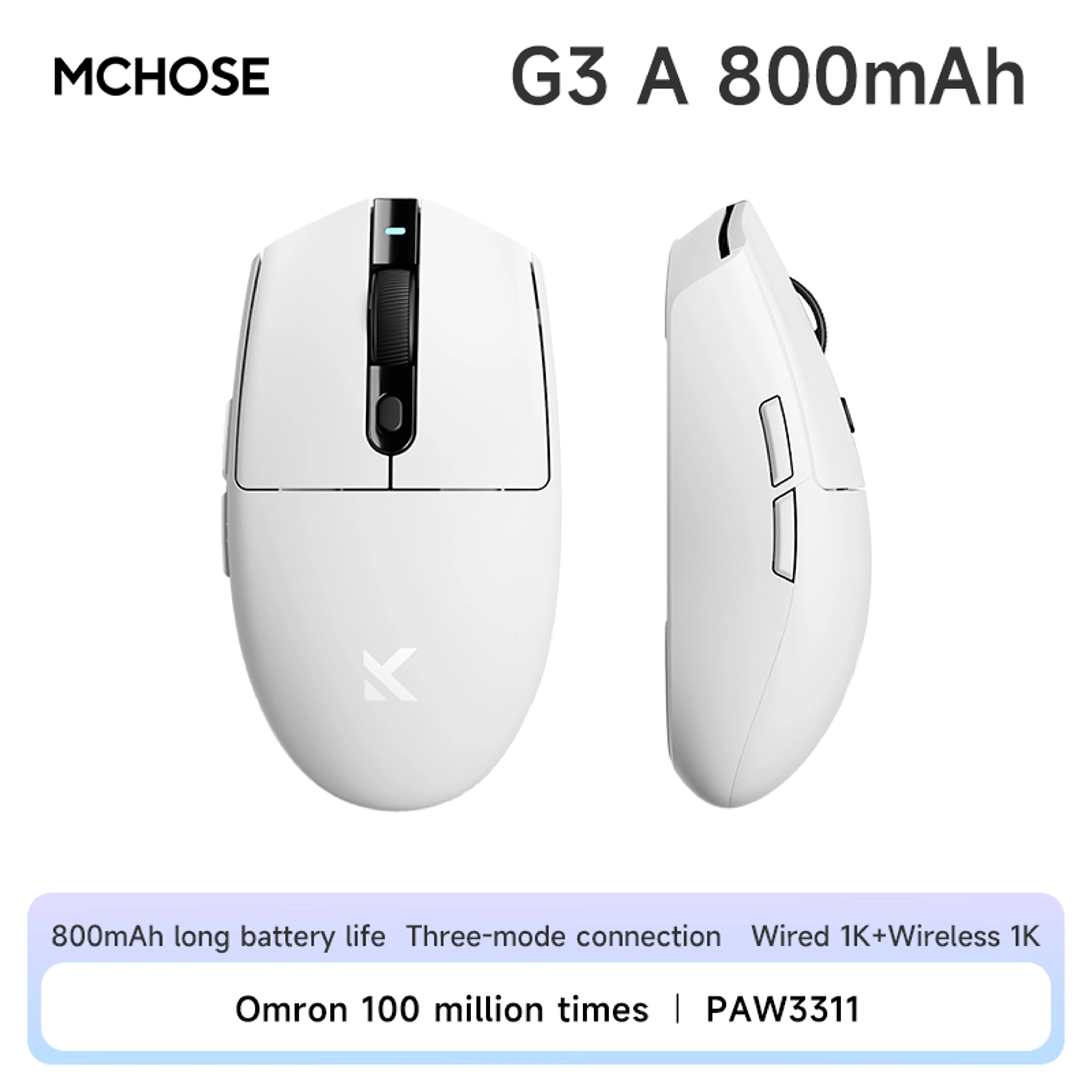 MCHOSE G3 Gaming Mouse Buletooth 2.4G Paw3311 12000DPI Tri-mode Wireless Lightweight Mouse Ergonomics Gamer Laptop PC: PURPLE