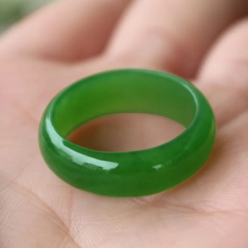 Naturlig grønn heti jade ring kinesisk jadeitt amulett sjarm smykker håndskåret håndverk for kvinner menn ringer