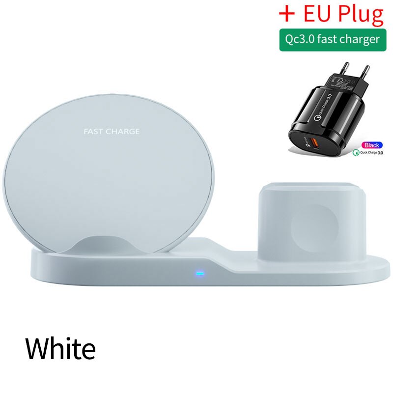 3 In 1 Qi Snelle Draadloze Oplader Voor Iphone 11 Pro Xs Xr 8 Samsung Note 10 Charger Dock Station voor Apple Horloge 6 5 4 Airpods Pro: White-EU Plug