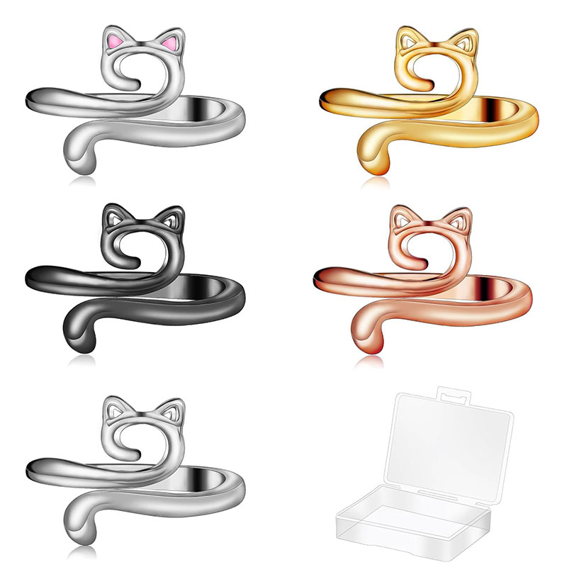 Akto 3/4/5/6 regulowany pierścień do robienia na drutach, uszy kota, drutowana włóczka, prowadnica do włóczki, uchwyt na palec, naparstek, nić, pierścień do szycia: Jasnoszary