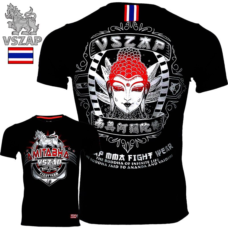 Vszap fitness t-shirt mma kortærmet sport kamp kamp sanda buddhisme åndbar behagelig træning thai boksning thai mand