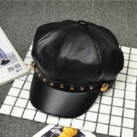 Idopy Casual Cotton 8 Piece Cap Woman Pu Leather Beret Flat Hats Captain Cap Trucker Vintage Black Sport Dad Bone Cadet Hat