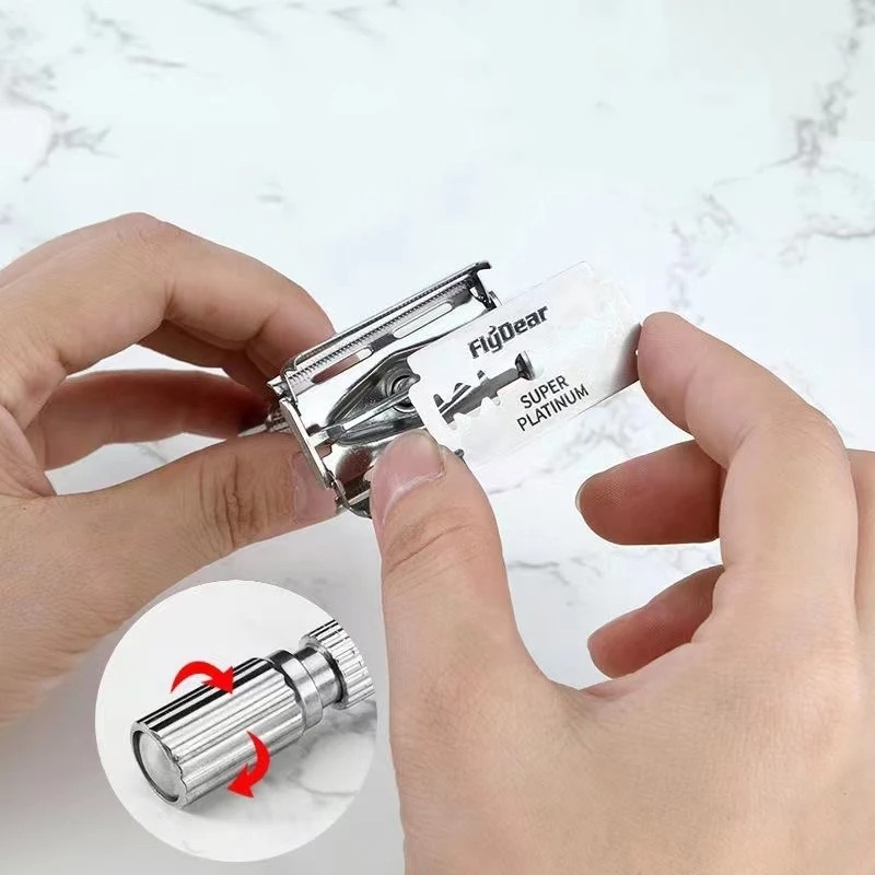 Juego de afeitadora de pelo y barba de doble filo, afeitadora de barba clásica tradicional para hombre, maquinilla de afeitar de seguridad para accesorios de estilismo de peluquero
