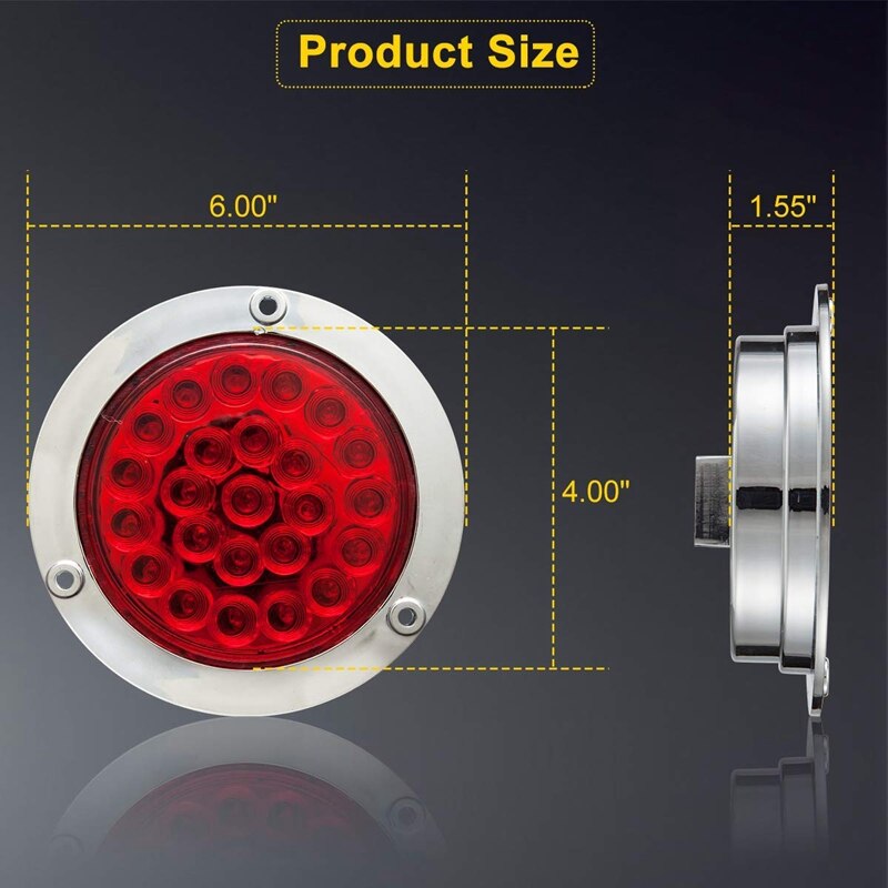 4 Pack Round Led Trailer Tail Lights Red 24 Led Flange Mount Waterproof Chrome 4 Inch Brake Stop Turn Lights