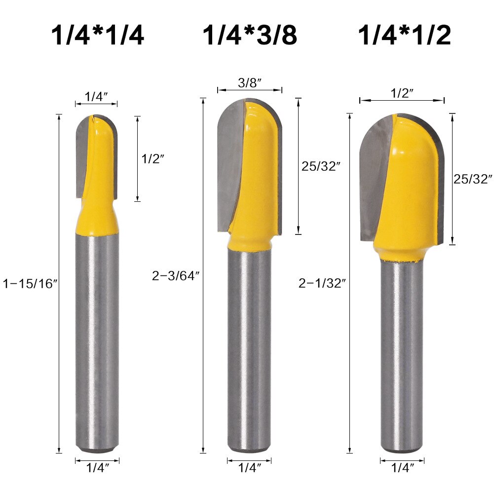 Fresas de punta redonda para tallado de madera, juego de brocas de enrutador con ranura en V de 90 grados, caja central para carpintería, 1/4 &quot;y 6,35 MM, 1 unidad