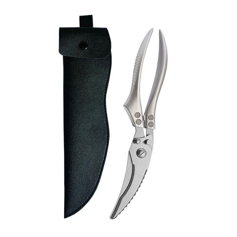 Kitchen Powerful Chicken Bone Scissors Chicken Duck Fish Cutter Shears Stainless Steel Scissors Scale Clean Cook Scissors Knife: Silver-B -black set