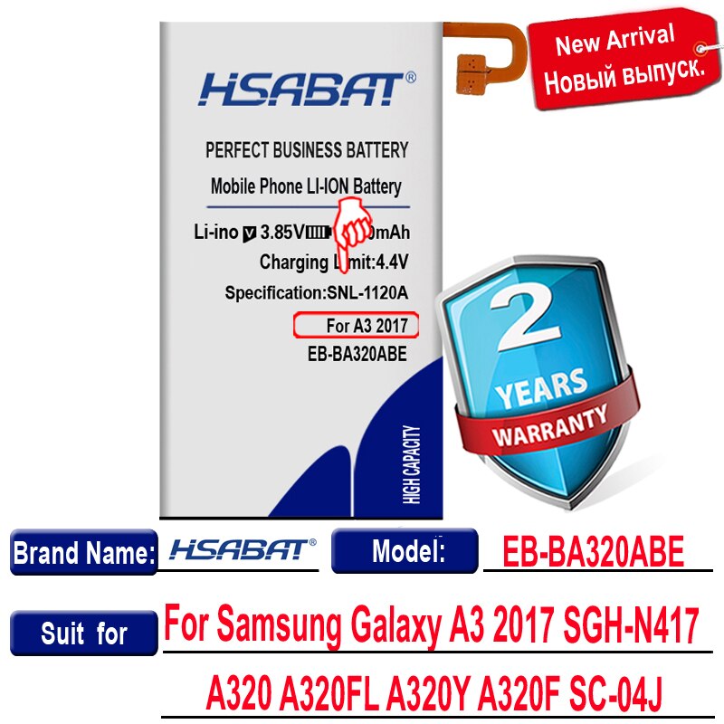 HSABAT EB-BA320ABE Bateria 4200mAh para Samsung Galaxy A3 2017 SC-04J SGH-N417 A320 A320FL A320Y A320F